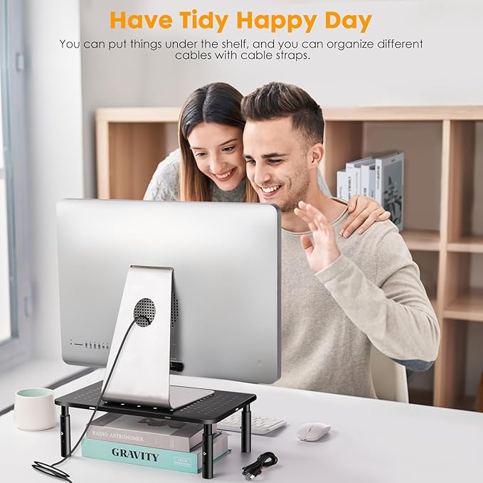 Computer Monitor Stand Riser for Desk, 2 Pack Adjustable Pc Laptop Tv Desktop Monitor Metal Stand Riser with Cable Straps, Screen Floor Shelf Holder Stand for Desk, Floor, Carpet, Organizer