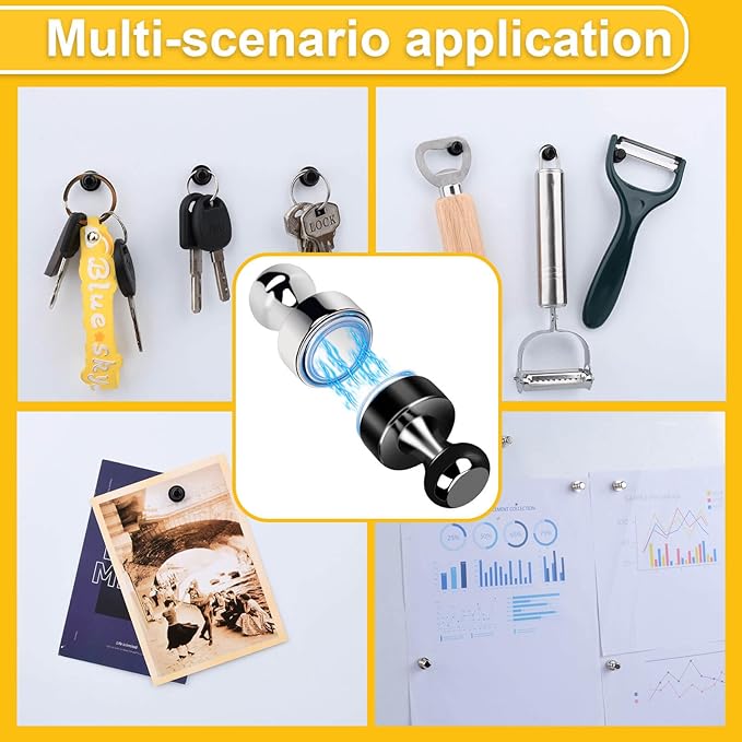 55Pcs Bright Black Fridge Magnets, Strong Refrigerator Magnets, Small Push Pin Magnets for Whiteboard, Decorative Whiteboard Magnet s for Classroom, Kitchen Accessories, Office and Map Magnet