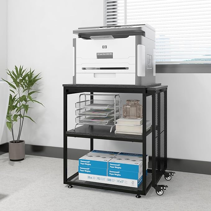 Natwind Large Printer Stand with Storage Shelves,Extendable Home Craft Table,Home Office Organization Desk, Versatile Table Space Saving for Office, Kitchen, Study Room, Living Room (Black)