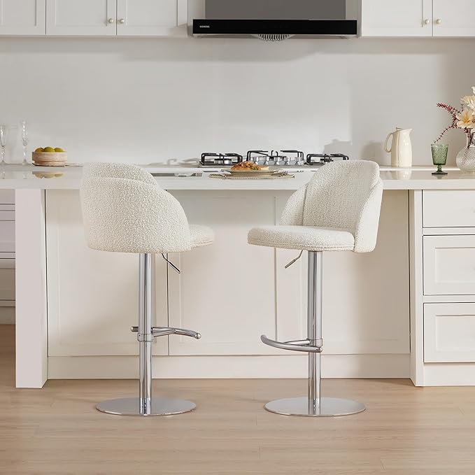 CHITA Adjustable Bar Stools Set of 2, Swivel Counter Height Stools with Stainless Steel Base for Bar, Kitchen Island, Dining Room, Silver