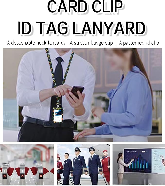 ID Badge Holder with Retractable Lanyard and Keychain, Badge Reel with Rotate Carabiner Clip,Cute Dinosaur Card Name Tag Lanyard ID Protector Bage Clips for Student, Women, Office