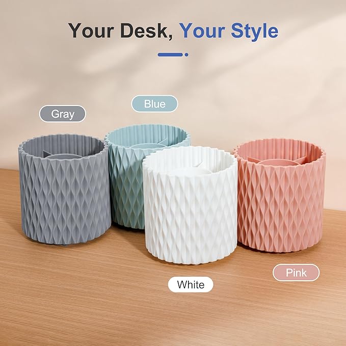 Pencil Holder For Desk - 360° Rotation, 5 Slot Desk Supplies For Women Office Aesthetic. Pencil Holder For Office&School, Desk Accessories(Pink)