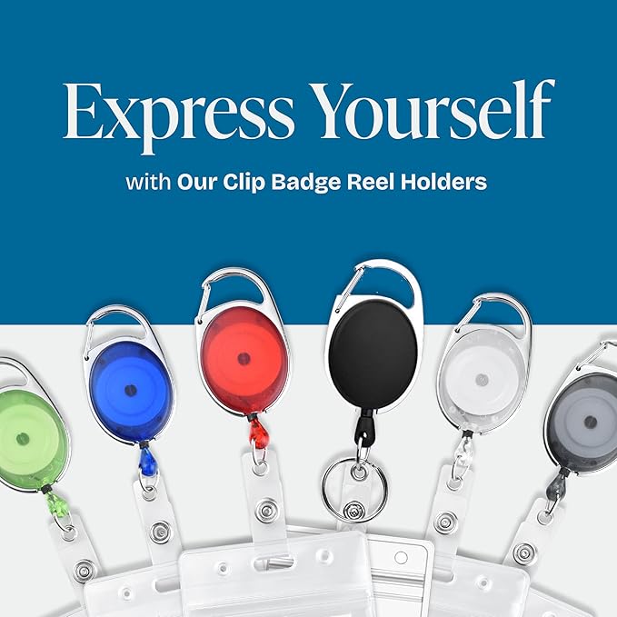 Will Well ID Badge Holders with Clip and Keyring - Horizontal Clear Plastic 3.7" x 2.5" Sleeves Fit Up to 3 Cards - Easy-Access Retractable 24" UHMWPE Fiber Pull Cords - 10-Pack, Black Reels