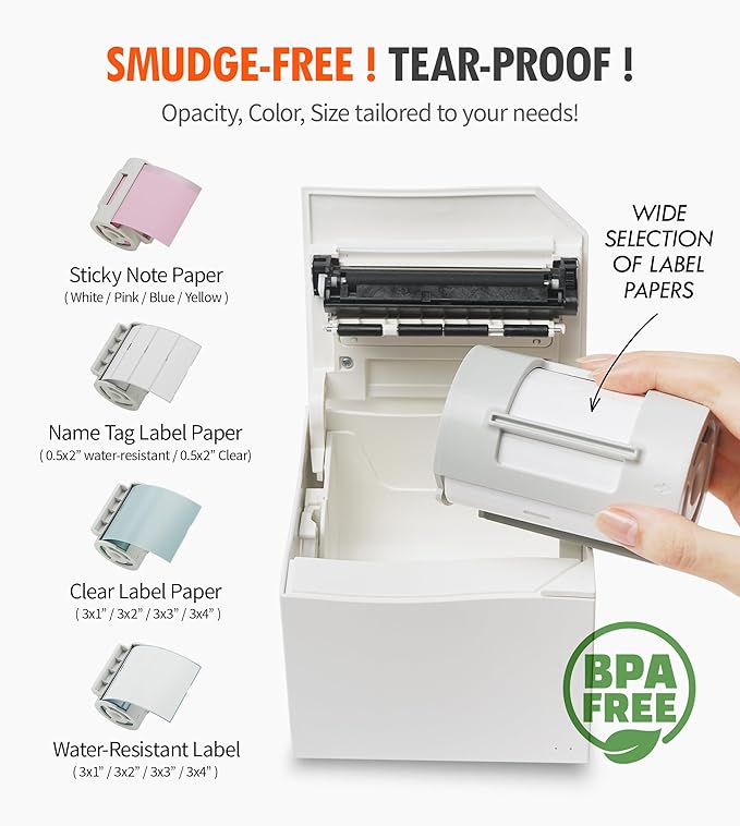 Nemonic AI | Label Printer | Sticky Note | Compatible with CHATGPT | Inkless Bluetooth Thermal Label Printer for Small Business | Portable Wireless