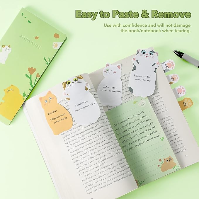 Hommie Cat Sticky Notes Set, Cute Sticky Note Animal Divider Tabs Bundle Writing Memo Pads Page Marker, Sticky Notes Pads for Cat Lovers Kids Office School Supplies Creative Gifts