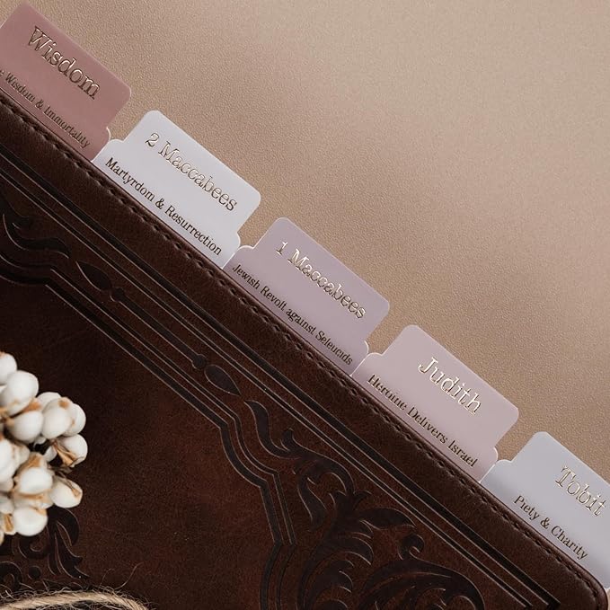 UPAFEXXI-Laminated Bible Tabs with Book Summaries(Gold Foil Embossed Lettering), Bible Tabs for Women and Men, Reposition Large Print Stickers, Easy to Read, 80Chapters Labels for Easy Navigation