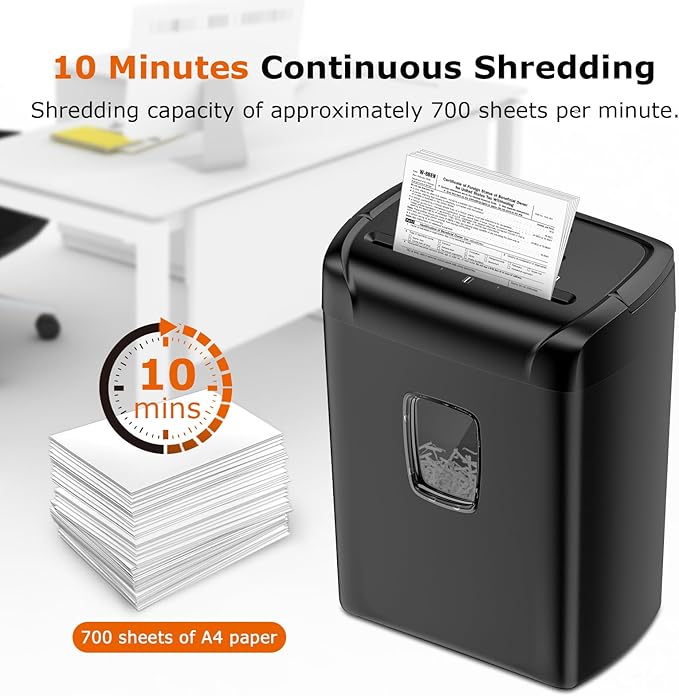 Bonsaii 12-Sheet Paper Shredder for Home Office Use, 10-Minute Cross Cut Shredder with 5.5 Gallons Bin, P-4 High Security Heavy Duty Office Shredder Shred CD/Credit Card