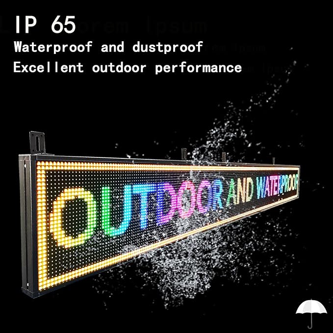 P10 Outdoor Programmable Scrolling Led Digital Sign , Electronic Sign Display Marquee Screen Custom Word Advertising Message Board for Business Store Restaurants Window, Wifi Control Full Color115"X14"