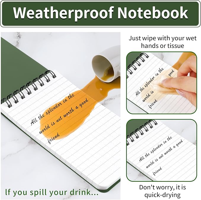 3 Pack Waterproof Notebook, 3 x 5 Pocket Notepad, All Weather Small Pocket Notebook Stone Paper, Mini Spiral Notepad Police Notepad 100 Lined Pages for Outdoor Office