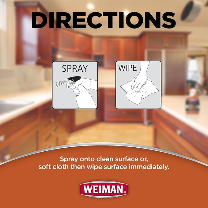 Weiman Cabinet and Wood Cleaner, Shine, Clean and Protect Spray - For Wood Cabinets, Furniture, Tables, Baseboards, Trim and more, 16 oz, 2 PACK with MicroFiber Towel