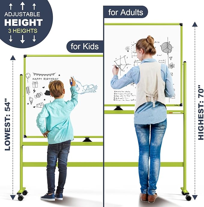 Rolling Whiteboard, 48x32 Inches Mobile Whiteboard on Wheels, Magnetic Dry Erase Board with Stand, Standing White Board for Office, School, Home, Large Double Sided White Board with Paper Pad