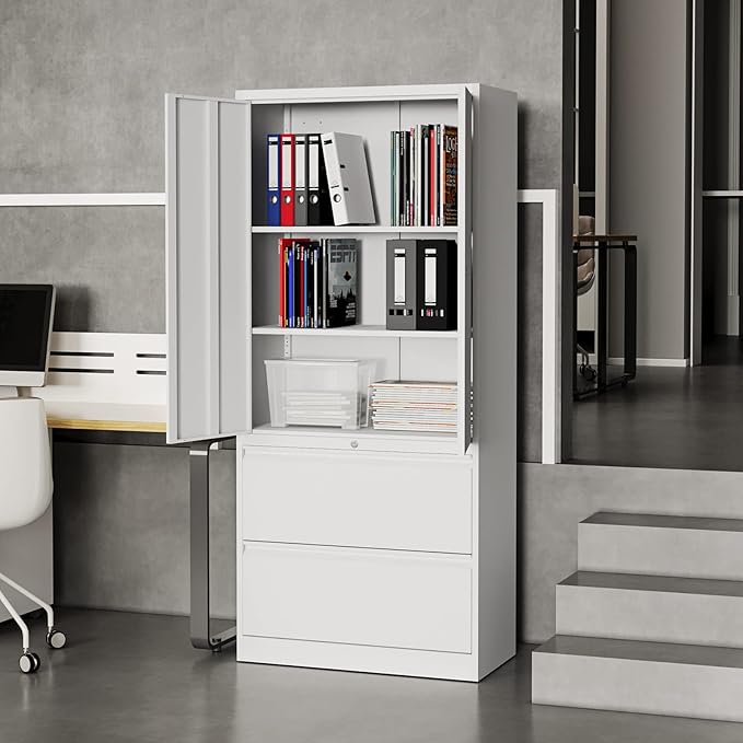 Metal Steel Storage Cabinets with Lockable Drawers and Doors Lateral File Cabinets Steel Metal Filing Lockers for Home Office Hanging Files Letter/Legal/F4/A4 Size