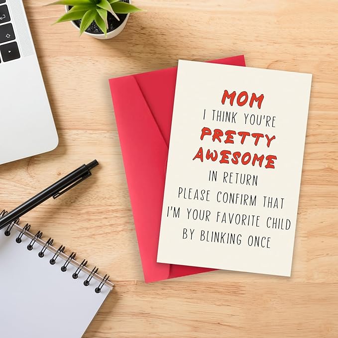 Funny Birthday Card for Mom, Cute Mother Birthday Card from Son Daughter, Sweet Greeting Card with Envelope, Best Mothers Day Gifts Idea