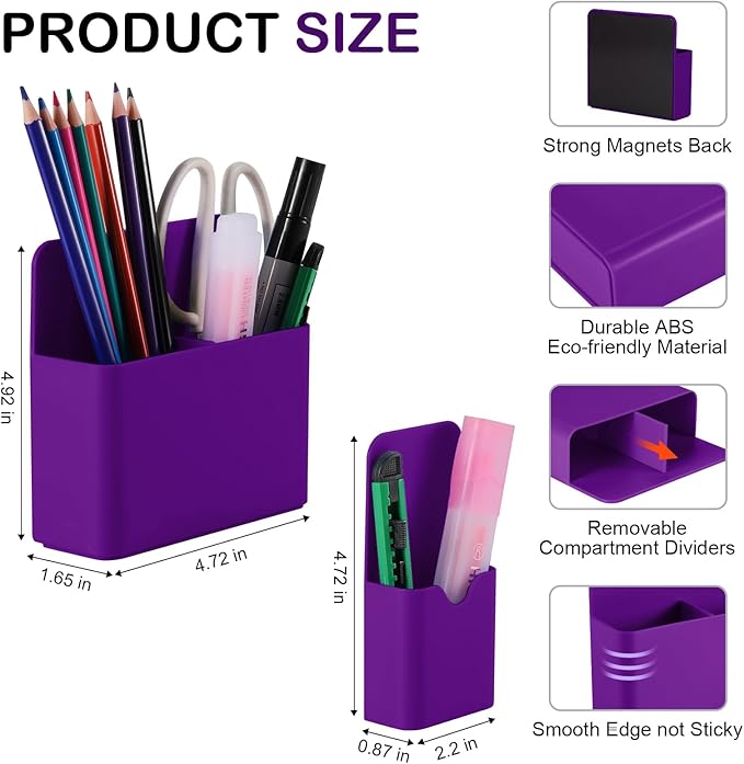 Magnetic Pen Holder,2 Pack Magnetic Dry Erase Marker Holder with Generous Compartments,Strong Magnet Storage Marker Pen Pencil Organizer for Refrigerator,Whiteboard,Locker Accessories