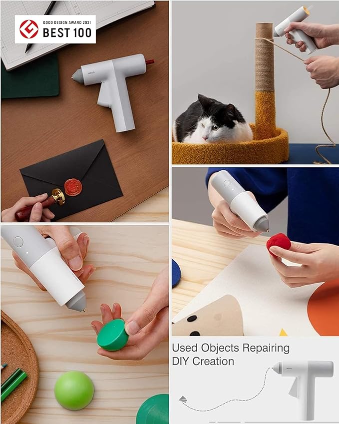 HOTO Cordless Hot Glue Gun, Minimalist Style, 30S Heating Fast, Smart-Power-off, Compact Size, USB-C Rechargeable, Intelligent Temperature Control, 10 Glue Sticks for Crafts, DIY Arts, Home Repairs