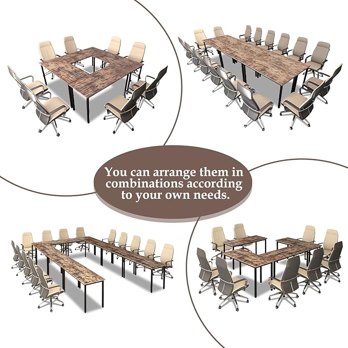 Bonzy Home Conference Tables 9ft Office Computer Desk for Meeting Room Study Writing Printer Podcast Table for 4-8 People Rustic Brown 2PCS 110.2"x23.6"x29.5"