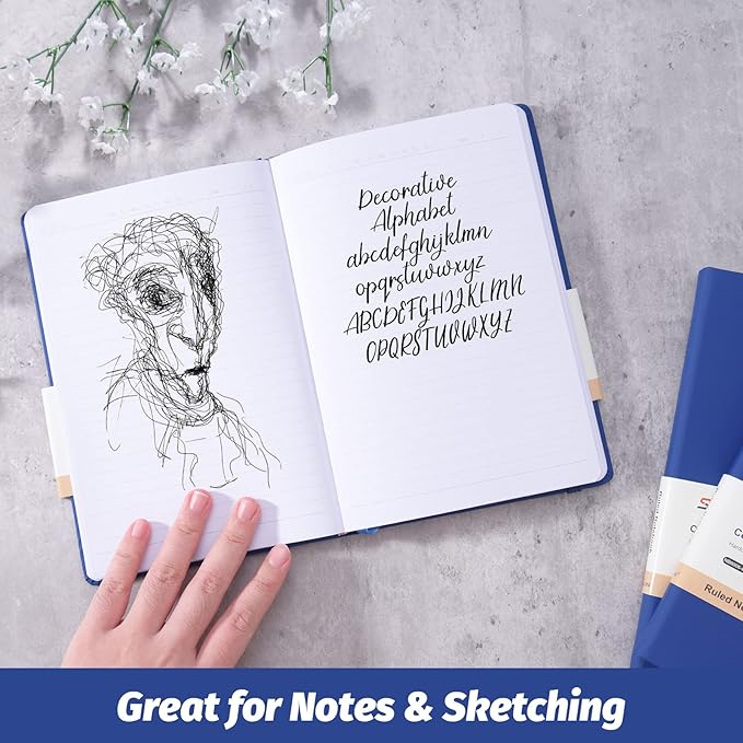 SUIN Hardcover-Journal-Notebooks, A5 Lined Journals Notebook for Writing 200 Pages, 8.2 x 5.5 inch, Classic Ruled Notebooks for Work/Travel/College (Navy Blue- 1 Pack)
