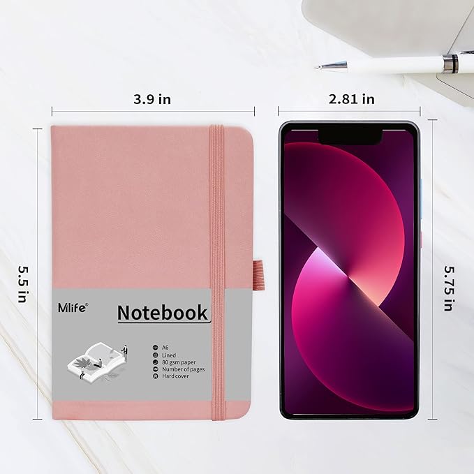 A6 Small Journal Notebook, Lined Pocket Notebook with Pen Holder, Mini Notebook Hardcover, 192 Pages, 3.9 inches * 5.5 inches Jurnal for Women and Man (3Pack Pink)