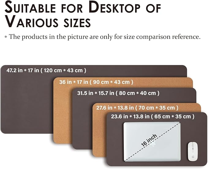 Cork Desk Mat - Dual-Sided Desk Pad for Office and Home - Desk Organization and Accessories - Ideal for Large Mouse Pad and Desk Mats on Top of Desks(Coffee,27.6"x 13.8")