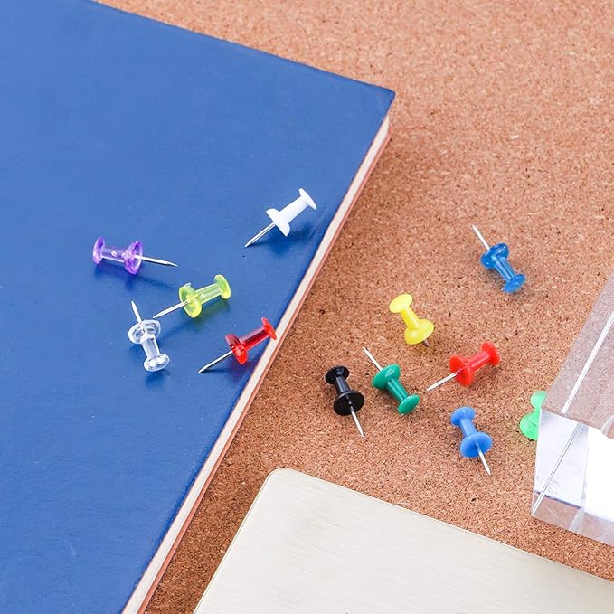 Yalis Push Pins 600 Count Clear Multicolored, Standard Thumb Tacks Steel Point and Clear Multi-Colors Plastic Head