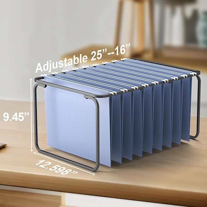 Legal/Letter Size Hanging File Folder Frame,Adjustable 16 to 25 inches,Heavy Duty Steel File Cabinet/Drawer Organizer Insert,Hanging Folder Holder for Desktop,12.598" W X 9.45" H,2 Packs
