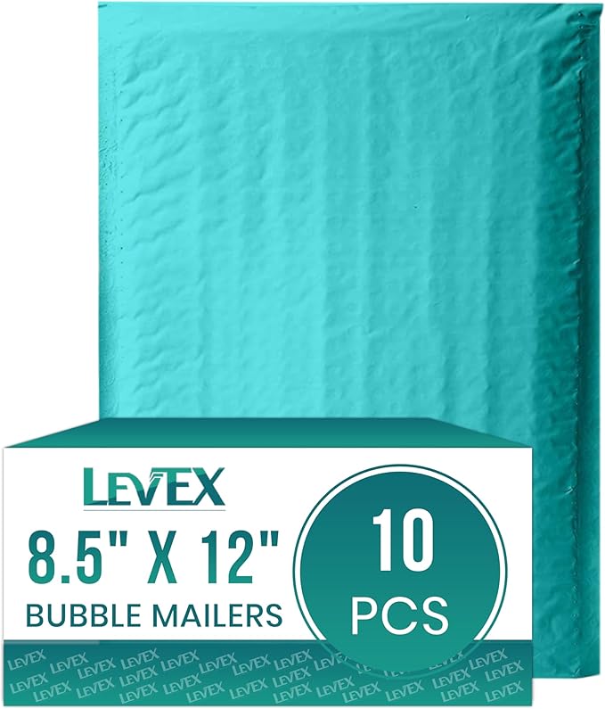 Levex - #2 8.5" x 12" [10 Pack] Teal Poly Bubble Mailers, Padded Envelope Mailers, Packing Envelope & Mailing Bags for Shipping