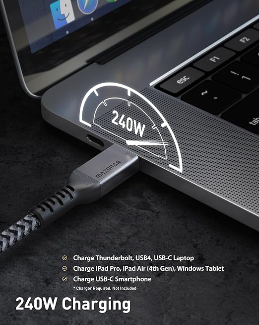 Maxonar [4Ft] Thunderbolt 4 Cable, 240W Thunderbolt Cable 40Gbps Sync 8K/5K@60Hz Display and for Thunderbolt 4, Thunderbolt 3, USB4, and USB-C Devices