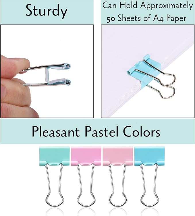 Mr. Pen Pastel Binder Clips, 50 Pack, 0.75 in, Pastel Color, Small Paper Clips, Office Clips