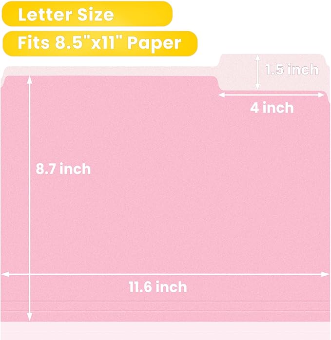 SUNEE File Folders, 100 Pack Manila File Folders 1/3 Cut Letter Size, Colored Folders,Office Organization,Folders for School,Files Paper Home and Classroom,5 Bright Color