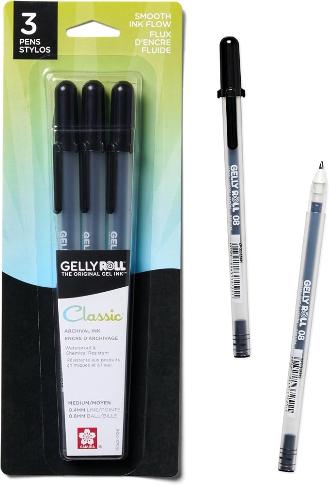 SAKURA Gelly Roll Gel Pens - Medium Point Ink Pen for Journaling, Art, or Drawing - Classic Black Ink - Medium Tip - 3 Pack