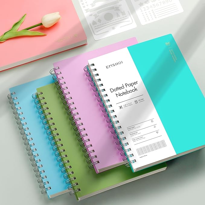 EMSHOI B5 Spiral Notebook Bullet Dotted Journal, Large 7.48" X 10.15", 300 Pages/150 Sheets, 100gsm Dot Grid Paper, Waterproof Hardcover, for Office School Women Men Work Writing Notes-Purple