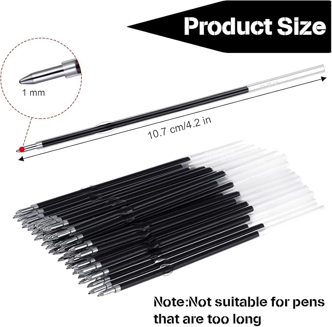 Retractable Ballpoint Pen Refills 30 Pieces 1mm, 4.2 Inch Blue Ink Refills Smooth Writing for Click Pens Journal Writing, School and Office Suppliers