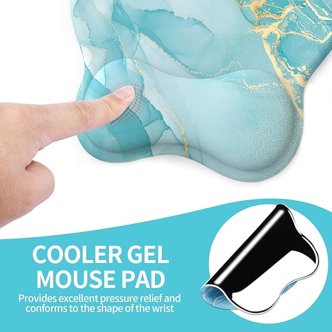 eulps Mouse Pad with Wrist Rest, Comfortable Computer Mousepad with Gel Wrist Support Smooth Surface and Non-Slip PU Base for Pain Relief, Laptop, Office & Home (Blue Marble)