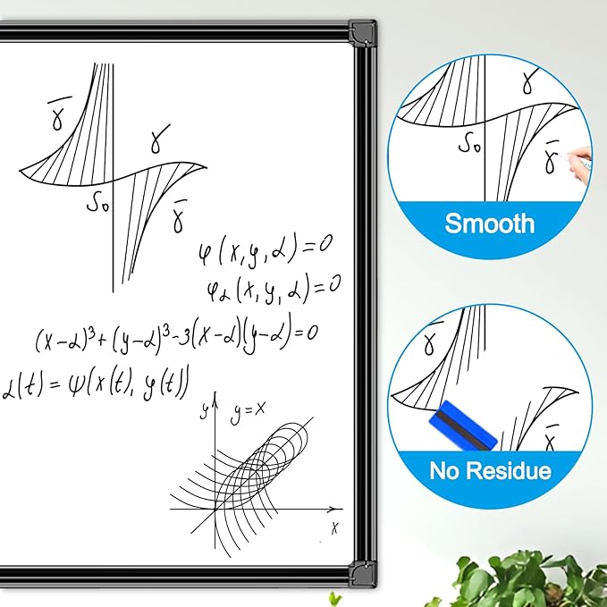 H-Qprobd 48"x36" Magnetic White Board Dry Erase Wall Mount Whiteboard - Office Home Classrooms White Board Hanging Writing Board with Black Aluminum Frame