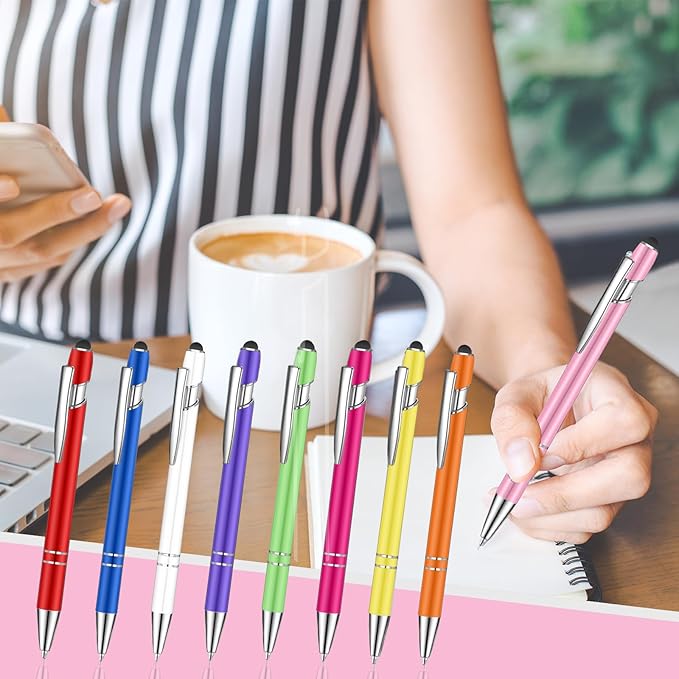 24 Pcs Blue Ink Ballpoint Pen with Stylus Tip 2 in 1 Ballpoint Pen 1.0 mm Blue Ink Metal Stylus Pen for Touch Screens Coworkers, Family, Colleagues, Office (no Multicolor)