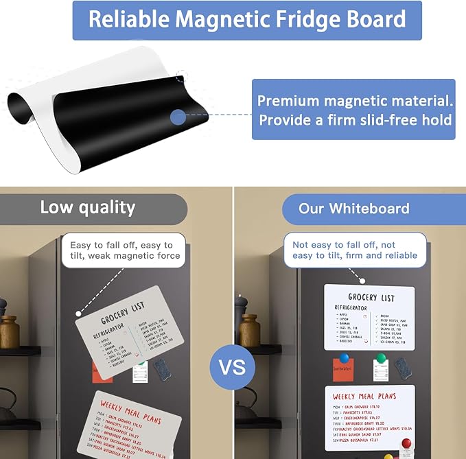 Magnetic Fridge Whiteboard Set: Dry Erase White Board (12X8), Magnets (Bonus), Markers & Erasers