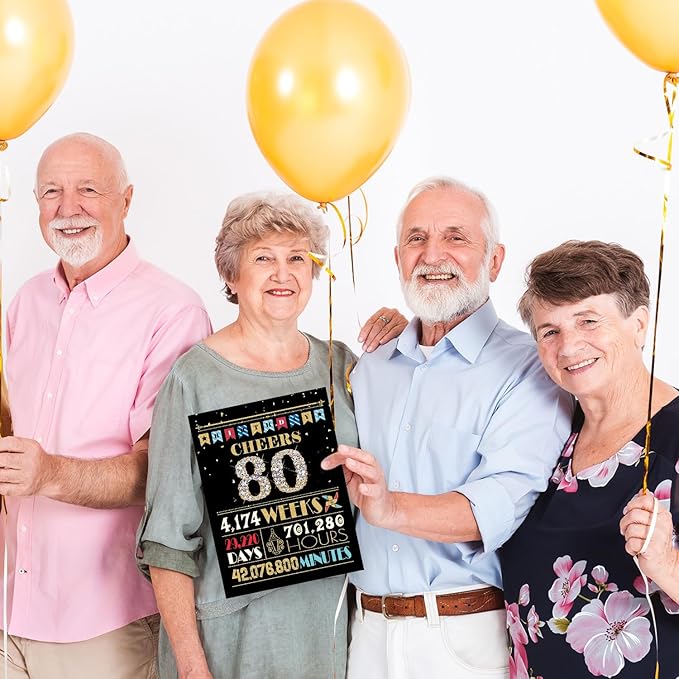 80th Birthday Card, 80th Birthday Decorations for Women Men, 80th Birthday Gifts for Dad Mom, Back in 1945 Birthday Card, Black Gold