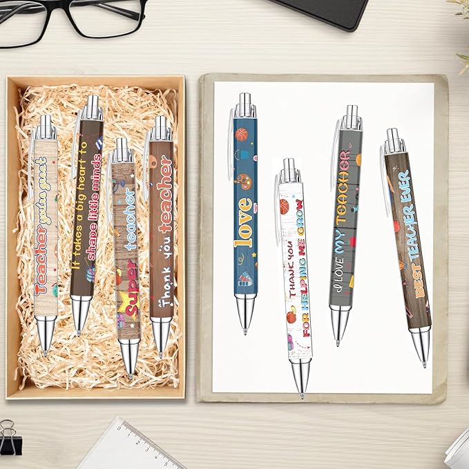 Idealmuzik 8 Teacher Pens,Gift for Teacher,Fun Cute Funny Best Pens Set,Teach Love Inspire Writing School Sayings Preschool Appreciation Gifts in Bulk