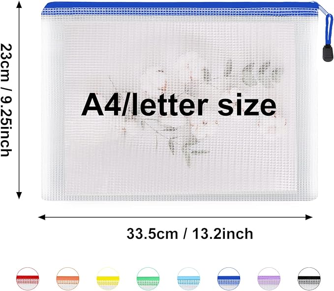 EOOUT 56pcs Mesh Zipper Pouch Zipper Bag, Durable Pouches for Organization Puzzle Storage, Letter Size, A4 Size, for Office Supplies