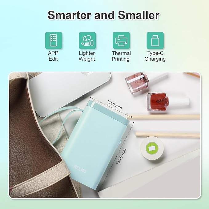 Nelko Label Maker Machine with Tape, P21 Bluetooth Label Printer, Wireless Mini Label Makers with Multiple Templates for Organizing Office Home, Cyan