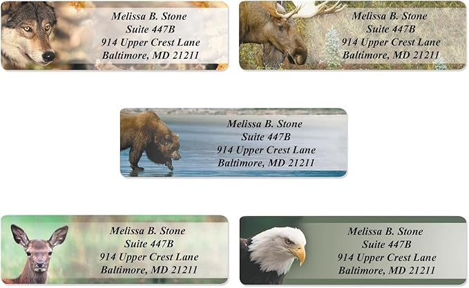 Nature's Wildlife Assorted Designer Rolled Address Labels with Elegant Plastic Dispenser