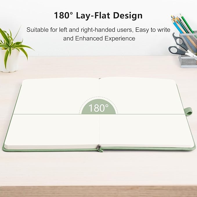 RETTACY Blank Journal Notebook, 2-Pack, 192 Pages per Pack, A5 Medium Size (5.7'' x 8.3''), Leather Hardcover, 100 GSM Thick Paper, for Sketching, Drawing, Painting (Black & Light Green)
