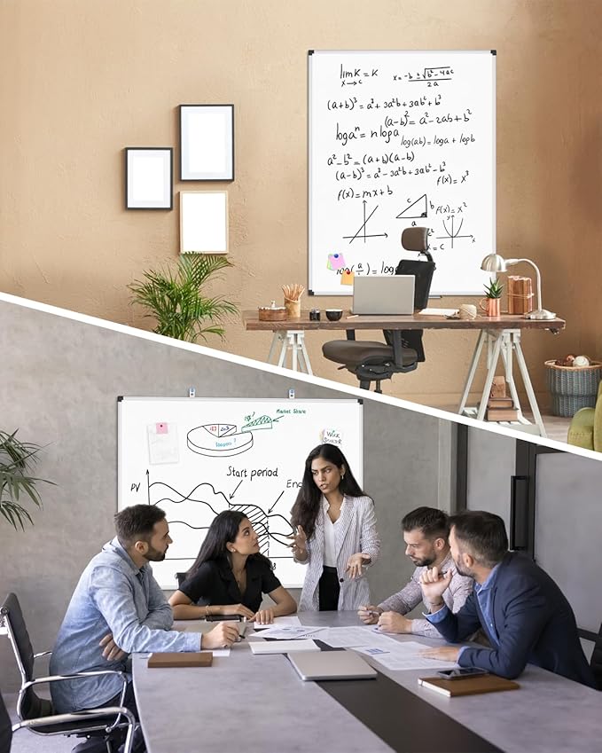 XBoard Magnetic Dry Erase Board 48 x 36 Inch, 4' x 3' Hanging White Board Silver Aluminum Frame Presentation Board for Home Office Classroom (Pack of 2)
