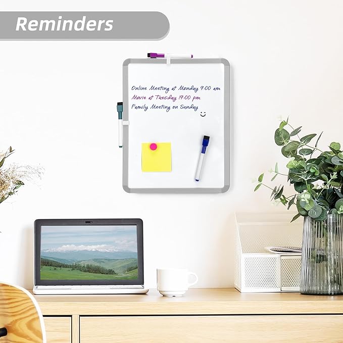 VUSIGN Small White Board Dry Erase, 14'' x 11'' Magnetic Dry Erase Board, Mini Whiteboard with Markers for Kids, Students, Fridge, Wall, Locker