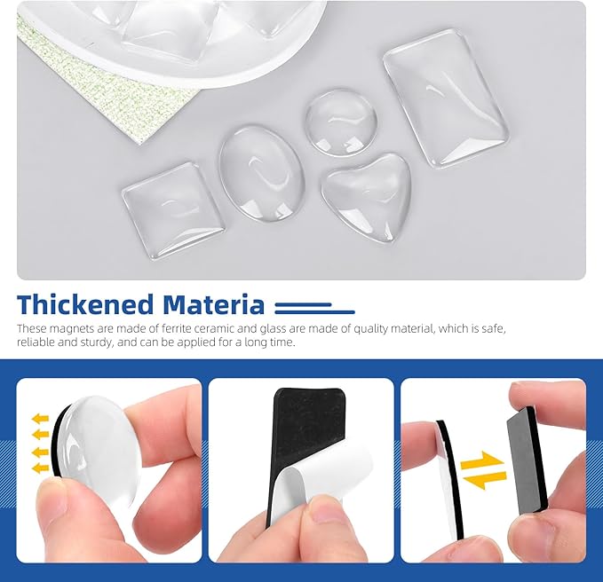 Glarks 72pcs Fridge Magnets Craft Set Round/Oval/Square/Heart/Rectangle Shape Ferrite Ceramic Magnets with Adhesive Backing and Transparent Glass Cabochons for Fridge Office Locker Whiteboard Making