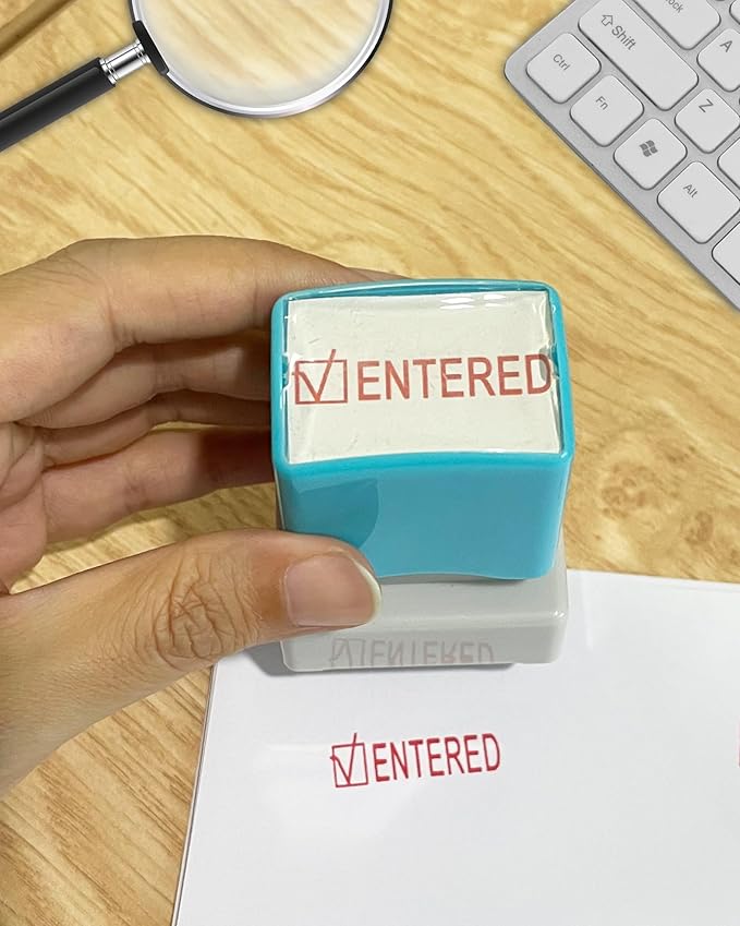 WAFJAMF Entered Stamp–Message Stamp Pre-Inked Office Stamp Refillable Red Ink Preinstalled-Medium