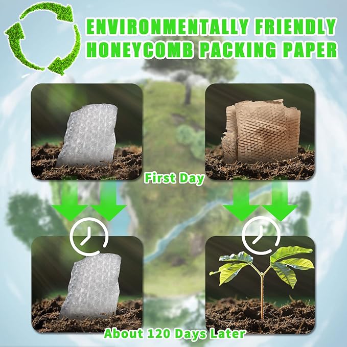 Honeycomb Packing Paper, MINHAO 15"x100' Eco Friendly Packing Paper for Moving Recyclable Honeycomb Paper Moving Supplies Bubble Paper Wrapping Protective Roll, With 36 Fragile Sticker Labels