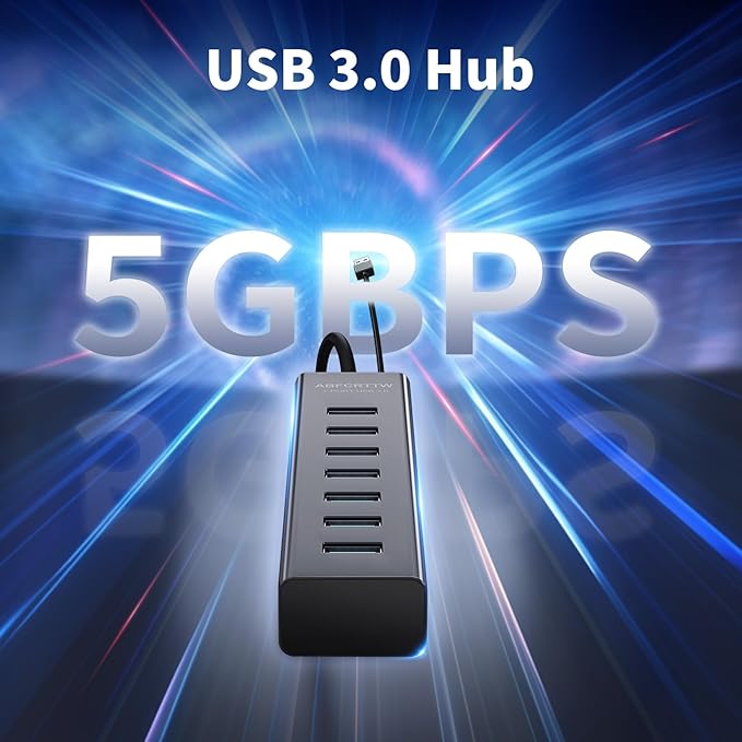 6Ft 7-Port USB 3.0 Hub for Desktop, Aluminium USB Extender Hub 5Gbps, Multiport Adapter, Long Cable for Desktop, PC, Flash Drive, Mobile HDD, Windows/XPS, 1.8m