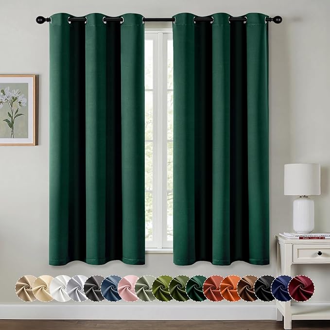 MIULEE Hunter Green Blackout Curtains - Thermal Insulated Bedroom Curtains Room Darkening Drapes for Living Room Kitchen Grommet Top Light Blocking Window Treatment, 40 x 54 Inches Long, 2 Panels