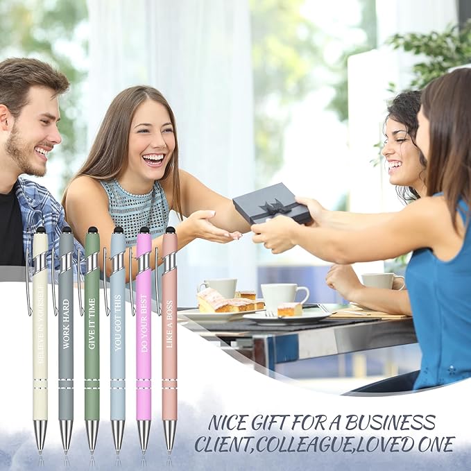Zonon 12 Pieces Inspirational Pens Bulk Easter Basket Stuffers Motivational Quotes Ballpoint Pens with Stylus Tip Inspirational Gifts for School Office Teachers(Morandi,Boss Lady)